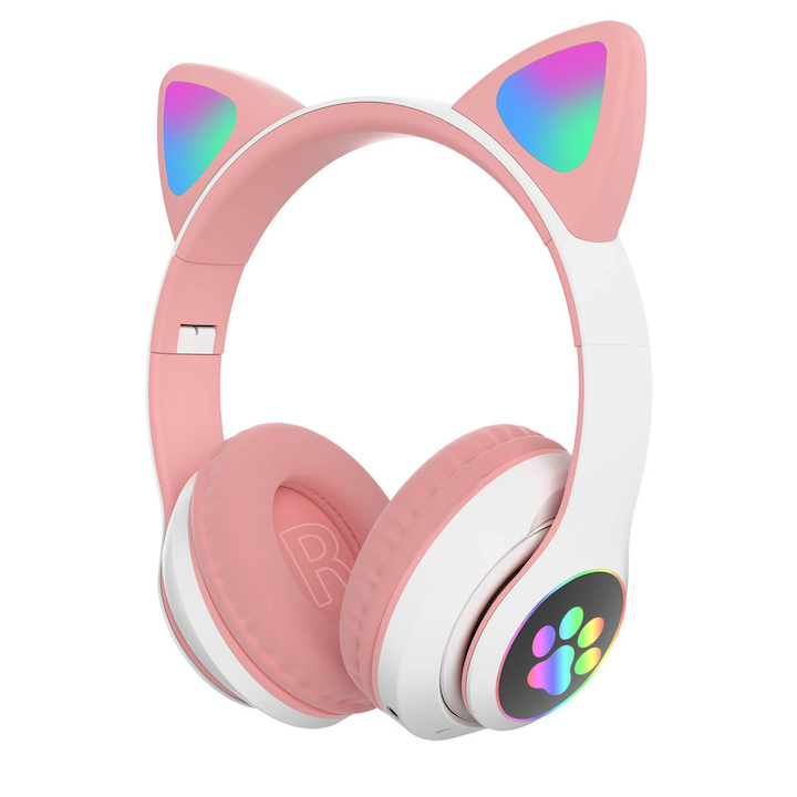 Kids Headphones Light Up With Ears Pink