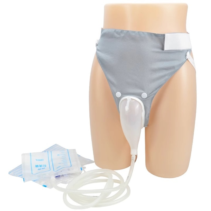 Urinary incontinence set, 2 sterile urine bags and drainage tube with universal handle, silicone urine bag for elderly, female, Gray