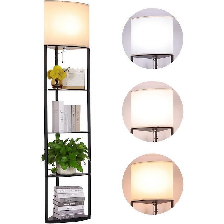 Lampadar Lampi de podea festonate,Dantelate Lampadar Lampa de podea pentru living cu raft depozitare Negru/bej