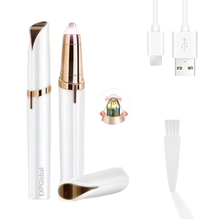 Electric eyebrow trimmer Electric eyebrow hair removal razor for women with LED light for instant and painless hair removal USB charging white