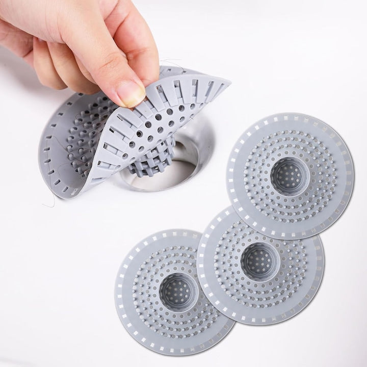 Floor drain, bathtub, sink filter, ZOUN, 3-piece set, hair catcher, prevents clogging, silicone, durable, reusable, gray