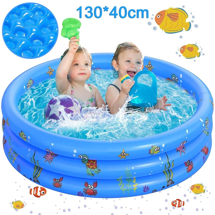 Piscine Gonflabile Pentru Copii Piscina De Vara Pentru Copii 130 cm x 40 cm Cada De Baie Antiderapanta Cu 3 Inele Din PVC Piscine Pentru Copii Mici Jocuri Acvatice In Aer Liber Gradina Curte