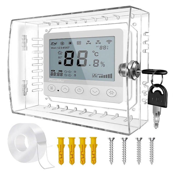 Cutie de protectie pentru termostat cu incuietoare Rqiurpn Montata pe perete Instalare usoara Anti-Copii Design Compact Pentru panoul de control al incalzirii si aerului conditionat Transparenta