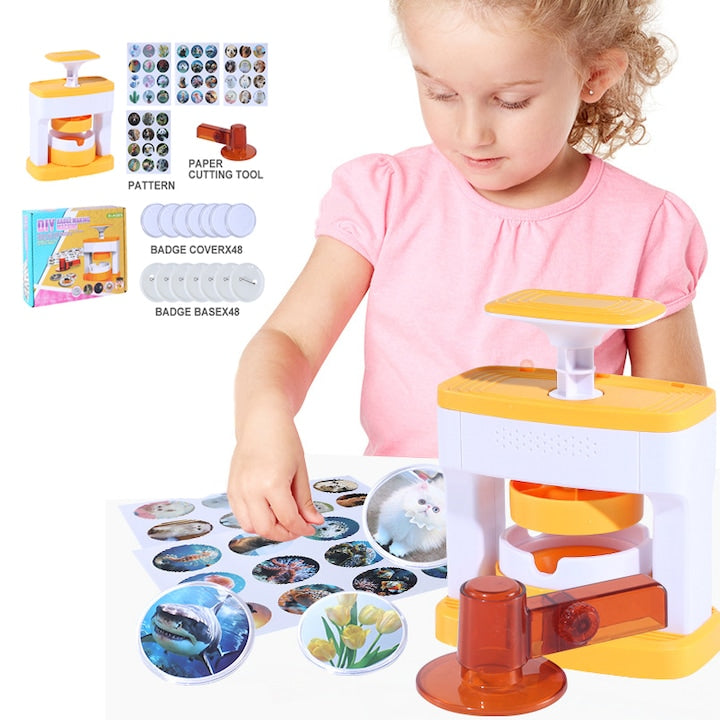 Badge Making Machine ZOUN, 96 Accessories, Magnet Printing Set, 14 x 16 x 20 cm, Yellow