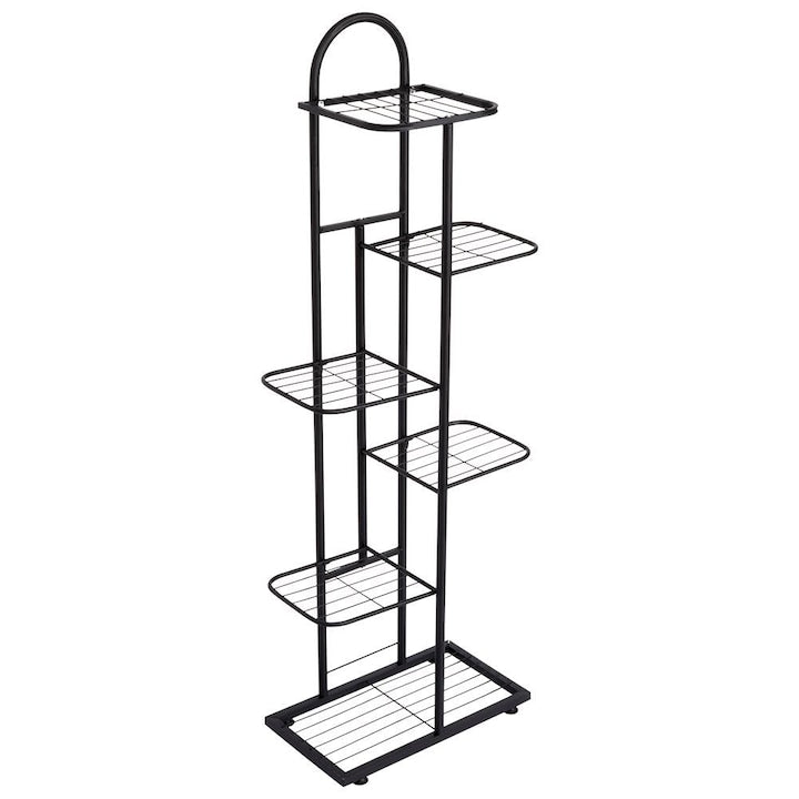 Suport Metalic Pentru Flori Vilde 6 Niveluri 44.5x23x106 cm Negru Metalic Stabil Stil Loft Universal Capacitate Maxima Pe Raft De 3 kg Si Capacitate Totala De 21 kg