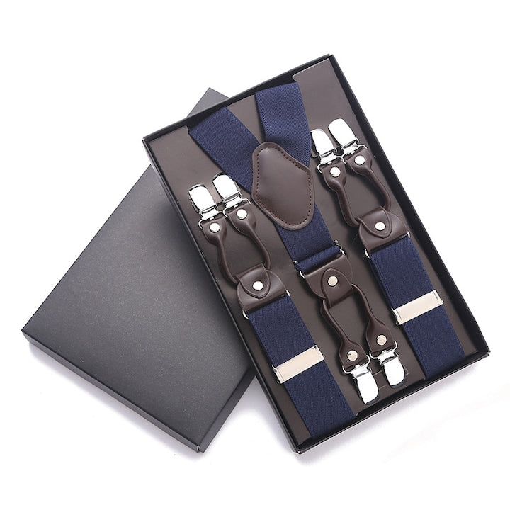 Bretele barbati piele/poliester/metal clema rezistenta adulti unisex Albastru