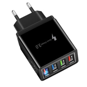 Wall Charger Mains Charger Over-Temperature Protection 4x USB 3.0 Ultra Fast Charge Black Color