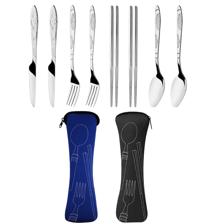 10-Piece Stainless Steel Cutlery Set for Travel, Office, and Camping - Silver