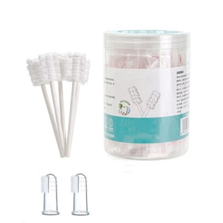WALALLA Disposable Baby Toothbrush Set for Cleaning Tongues, Gums, and Teeth in Infants and Children, 32 Pieces, White/Transparent