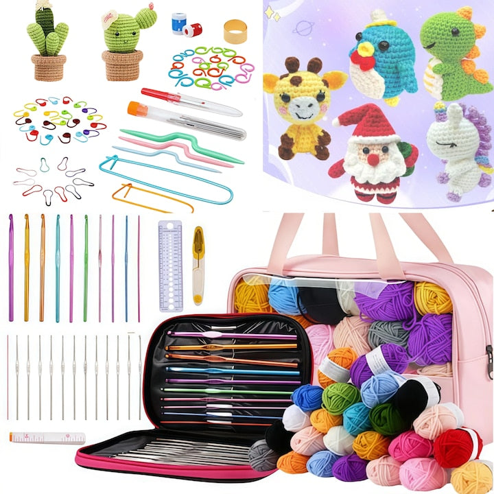 Set Crosetat 127 Piese NovaHub-QW cu geanta de depozitare si crosetat cu multe culori usor si rezistent potrivit pentru incepatori si truse de crosetat avansate un cadou perfect pentru bunica sotie si familie Multicolor