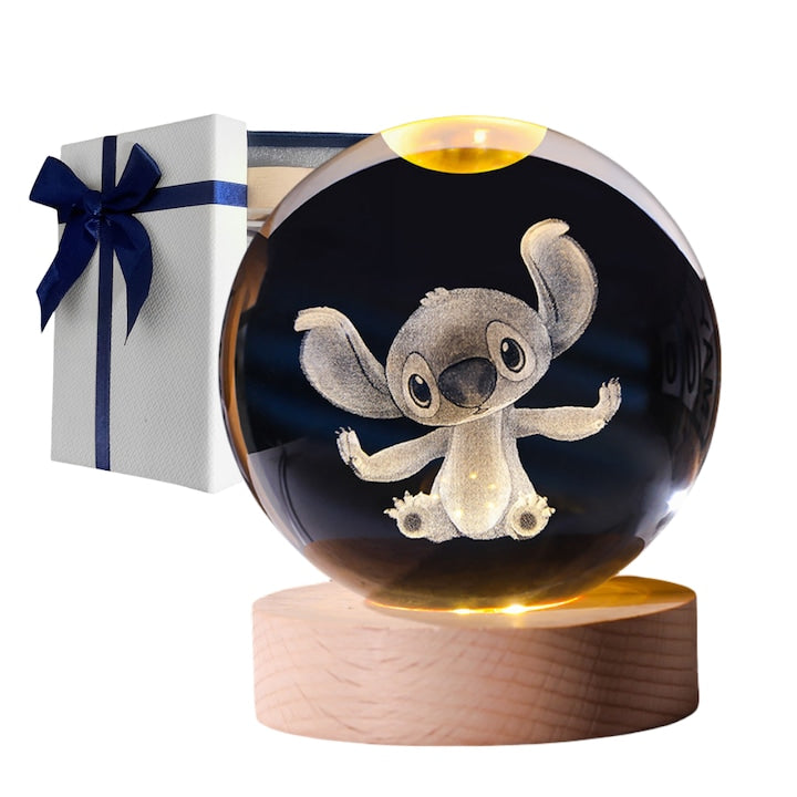 Night Light Fantasy Decorative Crystal Ball Illuminated 3D Engraving Process Sitting Stitch Statue 6*6*6 cm K9 Crystal Elegant Wooden Base LED Artistic Design with 3 Levels for a Peaceful and Relaxing Atmosphere Office and Home Decoration
