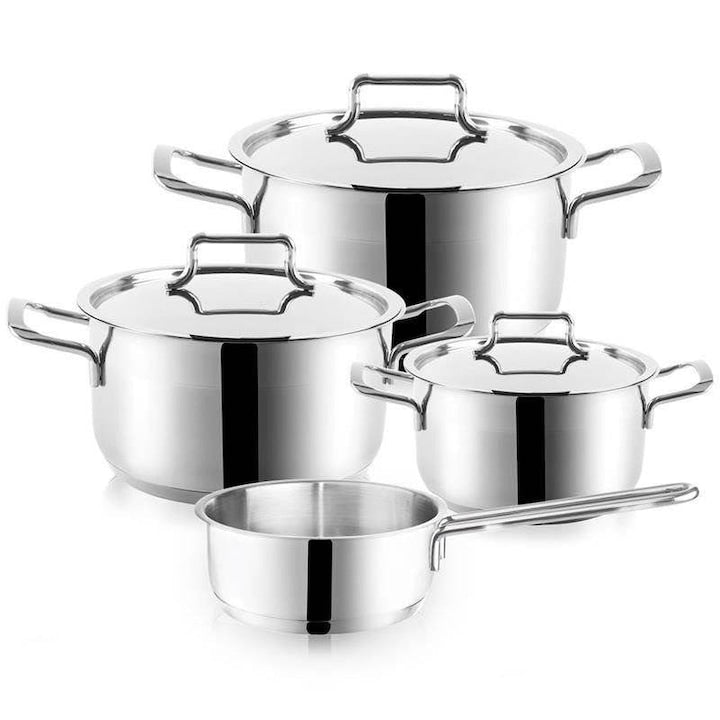 Set of 4 Stainless Steel Pots Orion Anett 16x7x1.25 L 16x10x1.9 L 20x10x3 L 22x12x4.3 L Silver Material 304 - 18/10 Stainless Steel Multi-Layered Bottom With Thermal Properties Compatible With All Hob Types