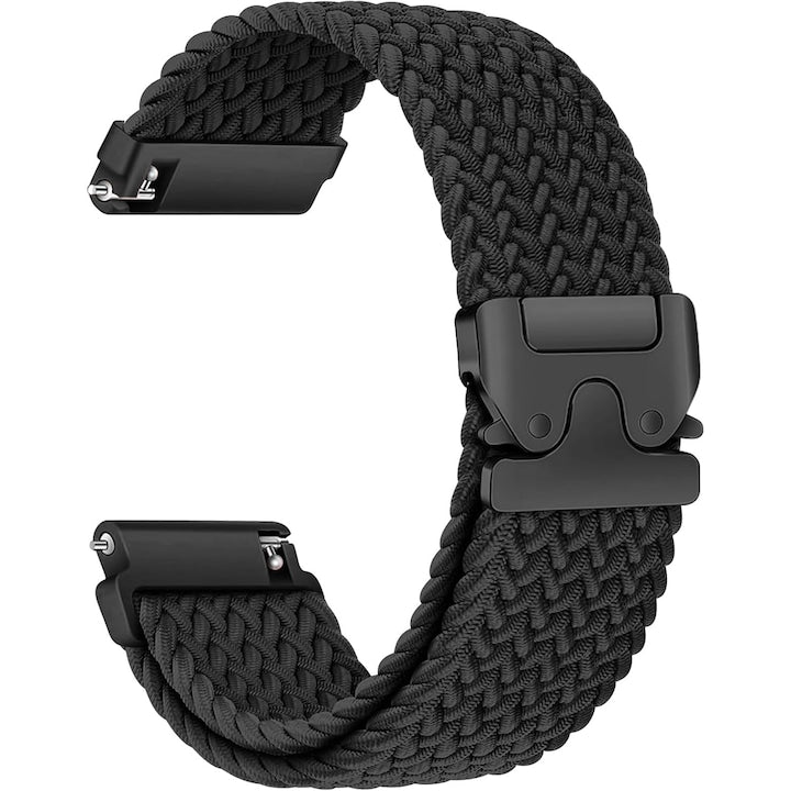 Curea ceas pentru Samsung Galaxy Watch 7/6/5/4 sau orice smartwatch cu latime curea 20 mm pentru Garmin Vivoactive 5 nailon elastic ajustabila Negru