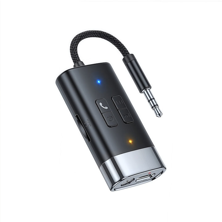 Dual Mode Bluetooth Audio Adapter RX+TX Real BT5.4 Chip 10m Transmission Distance Lossless Sound 200mAh Battery (4.5-9h Autonomy) Integrated AUX Cable TF Card Playback Hands-Free Calls Black