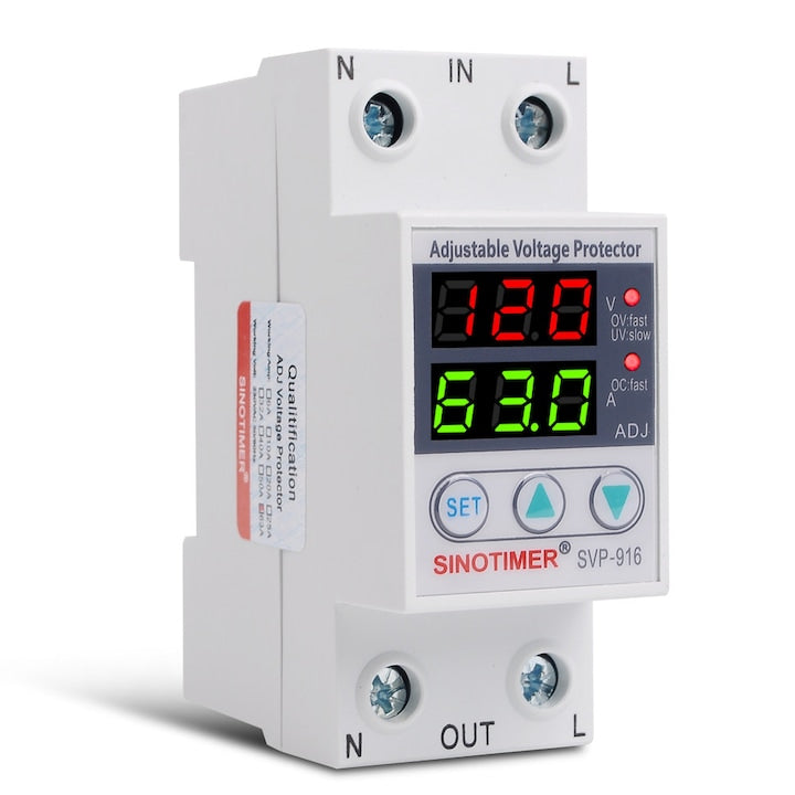 Relay de protectie la tensiune ZOUN 40A cu rearmare automata protectie inteligenta la supratensiune si subtensiune digital monofazat cu repornire automata alb