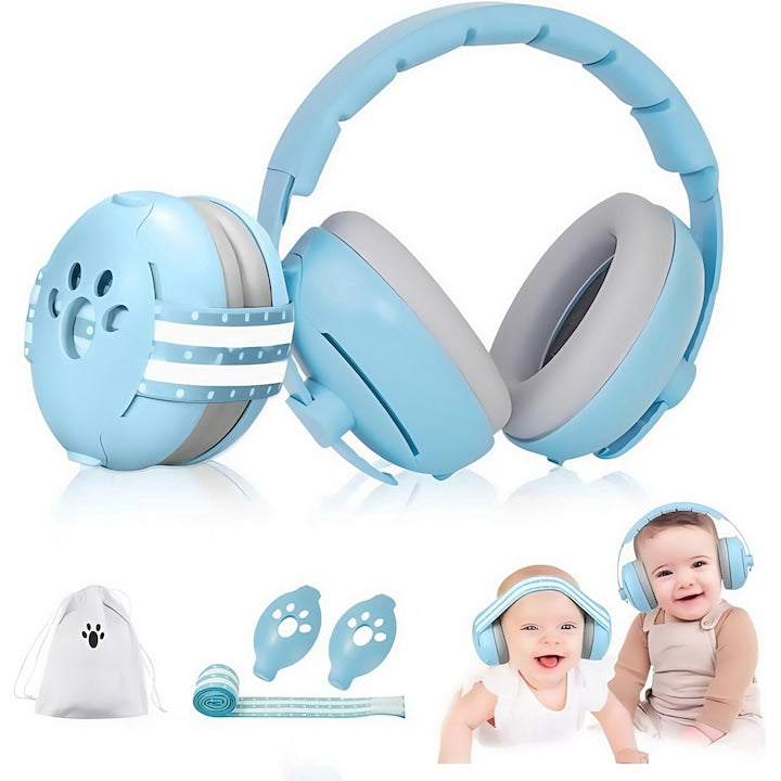 Baby Earmuffs 2-in-1 Baby Earmuffs Ergonomic Soft Padding Lightweight No Pressure on Fontanelles Non-Slip 25dB Noise Reduction Ages 0-3 Years Blue