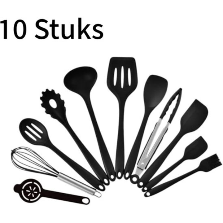10-piece black silicone kitchen utensil set 230C