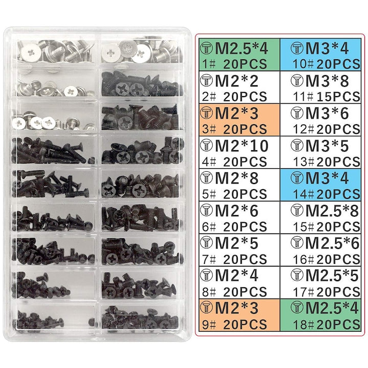355-Piece M2 M3 M2.5 Screws and Standoffs Replacement Kit for Universal Laptops and M.2 SSD Hard Drive Disks, Steel, Black