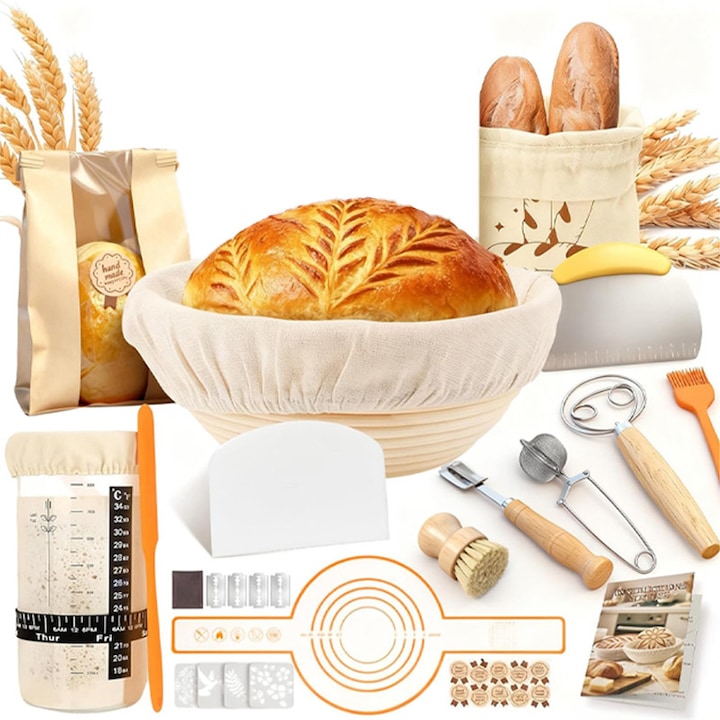 Bread Baking Tool Set Rqiurpn 16 pieces Dough Fermentation Oval 23 cm Includes Pastry Accessories Spatula Textile Liner Mixer Multicolor