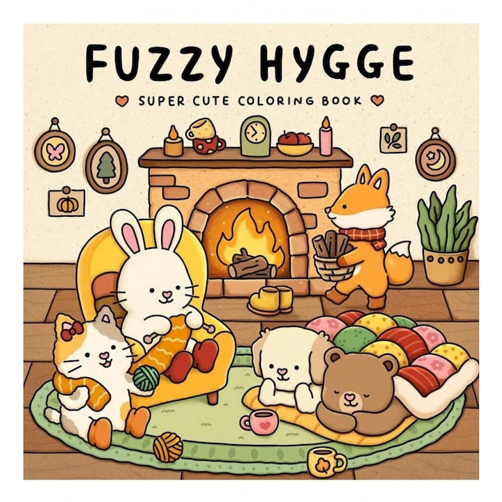 Fuzzy Hygge Coloring Book Hardcover Funny Drawings Animals for Adults and Children