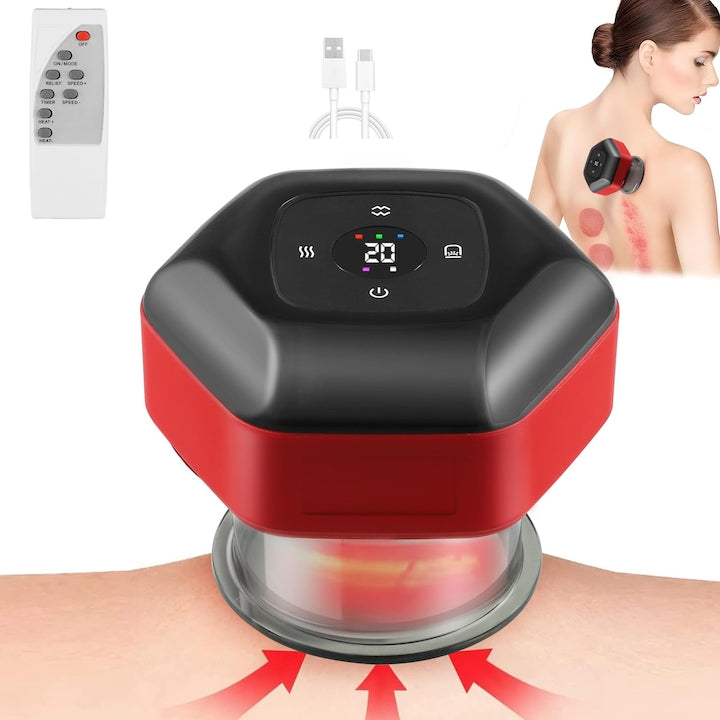 Aparat de masaj cu ventuze electrice WALALLA 16 niveluri de temperatura si aspiratie compresa calda cu lumina rosie negru/rosu