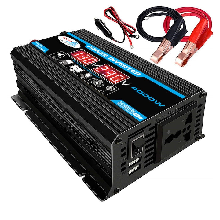 Invertor auto 12V 220V 4000W cu control de la distanta si doua prize AC