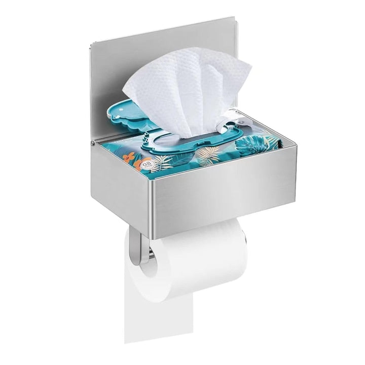 Suport hartie igienica NUODWELL Cu cutie de depozitare Rezistent la coroziune Durabil si robust Usor de instalat si utilizat Pentru toalete bai camere de zi si bucatarii Otel inoxidabil 20.5x14.5cm Argintiu
