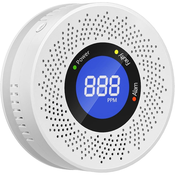 Detector de monoxid de carbon Rqiurpn cu ecran digital alimentat cu baterii instalare usoara Display LCD wireless Avertizare sonora Alb