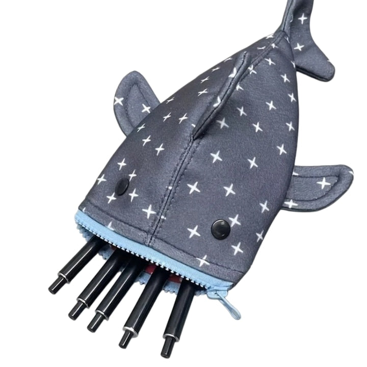 Pencil Case, Blue Shark Design, Stationery Organizer, Large Capacity, Multifunctional Pencil Case, Starry Surface, with Shark Tooth Zippers, Interesting, Special Gift, For Most Pens and Pencils, Clips