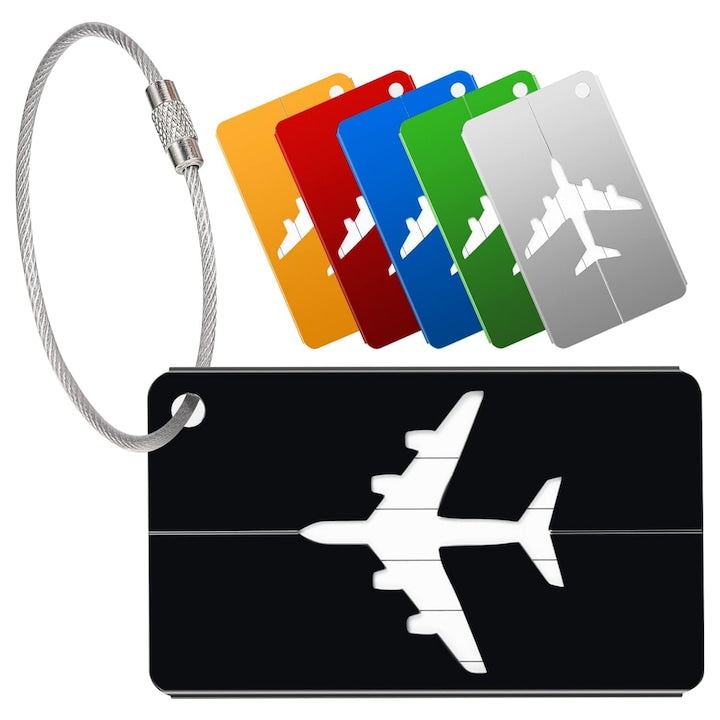 Set 6 Etichete Bagaj Cu eticheta pentru nume/adresa Rezistente la rupere Rezistent la apa Protectie a vietii private Ajustabile Model avion Aliaj de aluminiu 7.5x4.6cm Multicolor