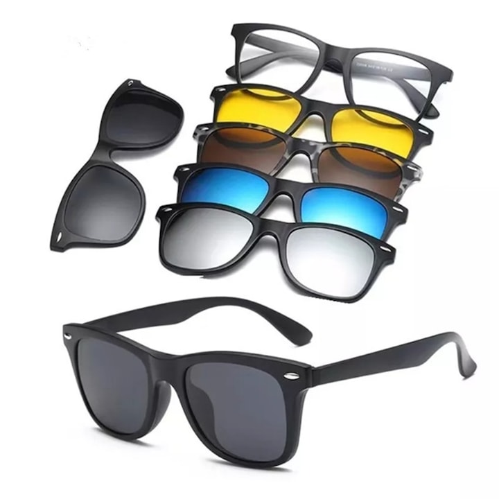 Polarized Prescription Glasses Frames with Computer Protection, 5 Magnetic Clip-On Pieces, UV400, 2208A