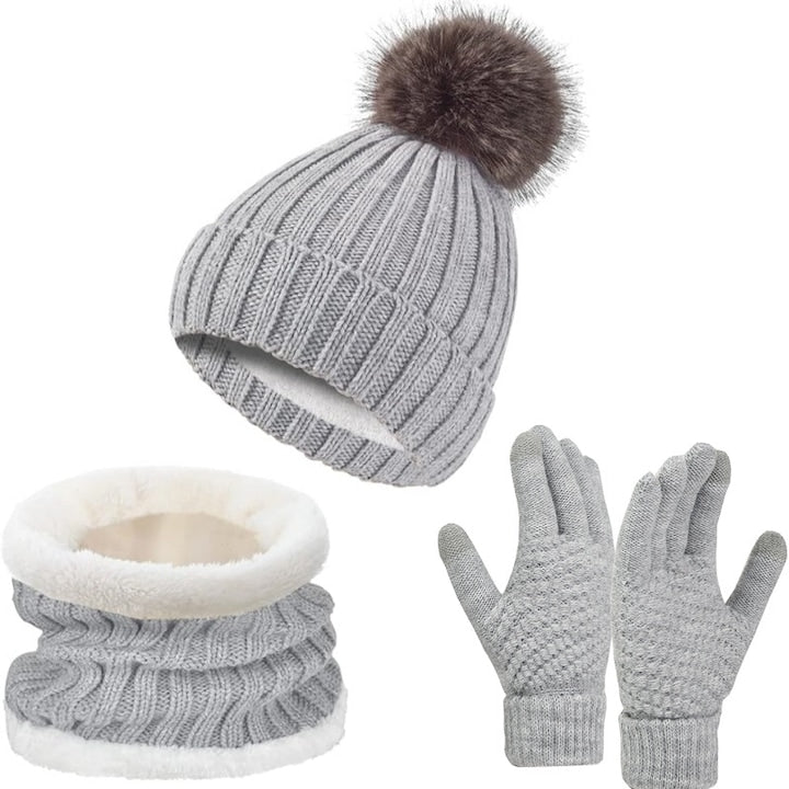 OEM - Set caciula\fular\manusi dama gri poliester