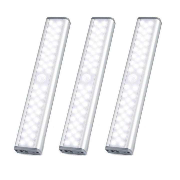 Set 3 lampi cu senzor de miscare luminozitate reglabila incarcare USB 46 LED 350 lumeni 3.9x19x2cm