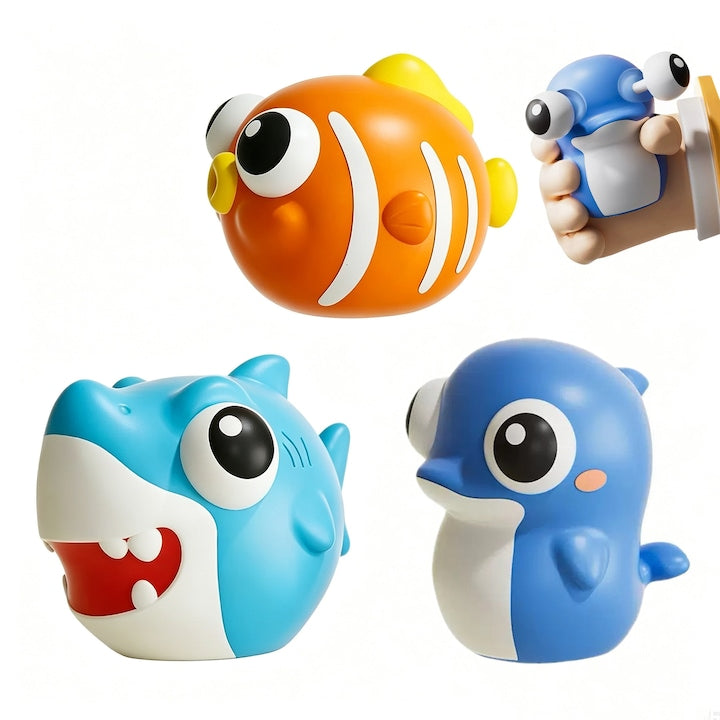 Set 3 Jucarii Antistres Squishy Animale Marine Delfin Rechin si Peste Clown Ochi Explozivi Jucarie Super Moale Kawaii Cadou Ideal pentru Copii