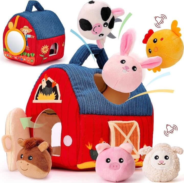 Set de jucarii interactive din plus ZOUN pentru copii cu varsta intre 1 si 3 ani cu tema fermei de animale Montessori hartie creponata oglinda multicolor