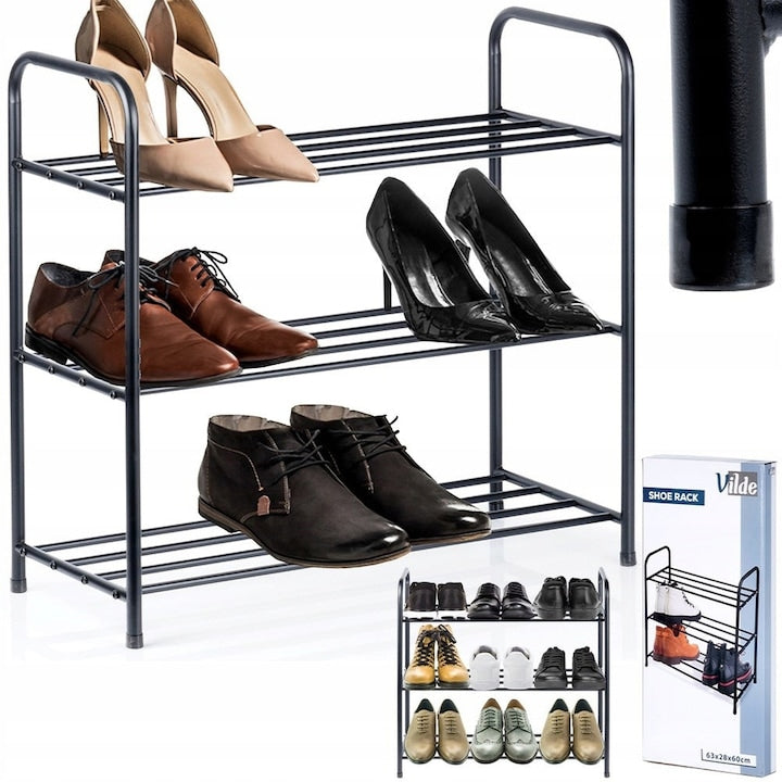Raft Pentru Incaltaminte Vilde 63x28x60 cm Negru Metalic 3 Niveluri 12 Perechi De Incaltaminte Stabil Si Durabil Distanta Intre Niveluri Este De 20 cm Calitate Inalta A Materialelor Utilizare Usoara