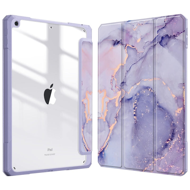 Husa pentru iPad Air 11 inchi M2 2024 cu suport pentru creion Marble pattern Carcasa din acri pe partea din spate Interior moale mat Simple yet sophisticated carcasa cu suport triplu imitatie de piele Elegant Roz