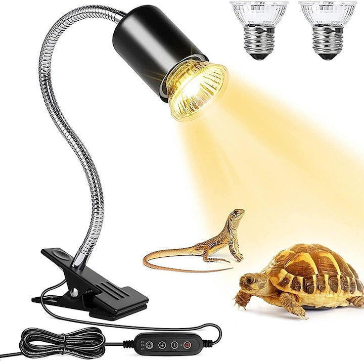 Rqiurpn Reptile Heat Lamp with Timer, 2 Bulbs, Flexible Design, 12 Inch, Black