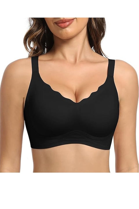 Hggzeg - Classic Bra Women's Bralette Adjustable Shoulder Straps Wireless Four Rows of Hooks Push-up U-back Design Breathable Super Soft Nylon/Spandex Black 12 interest-free installments