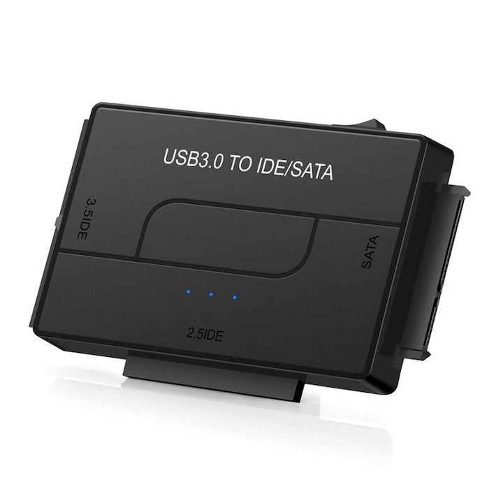 Adaptor pentru hard disk de la USB 3.0 la SATA/IDE de 2 5/3 5 inchi 3 in 1 cu sursa de alimentare Plug and play Rqiurpn Negru