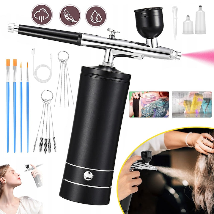Airbrush Kit with Compressor, Cordless Portable Rechargeable Airbrush with 0.3mm Nozzle and Cleaning Brush, for Barbershop, Nail Art, Cake Decorating, Makeup, Model Painting