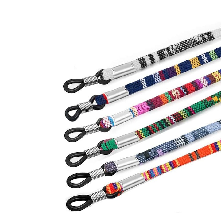 Set of 6 Fabric Glasses Straps, 70cm, Multicolor