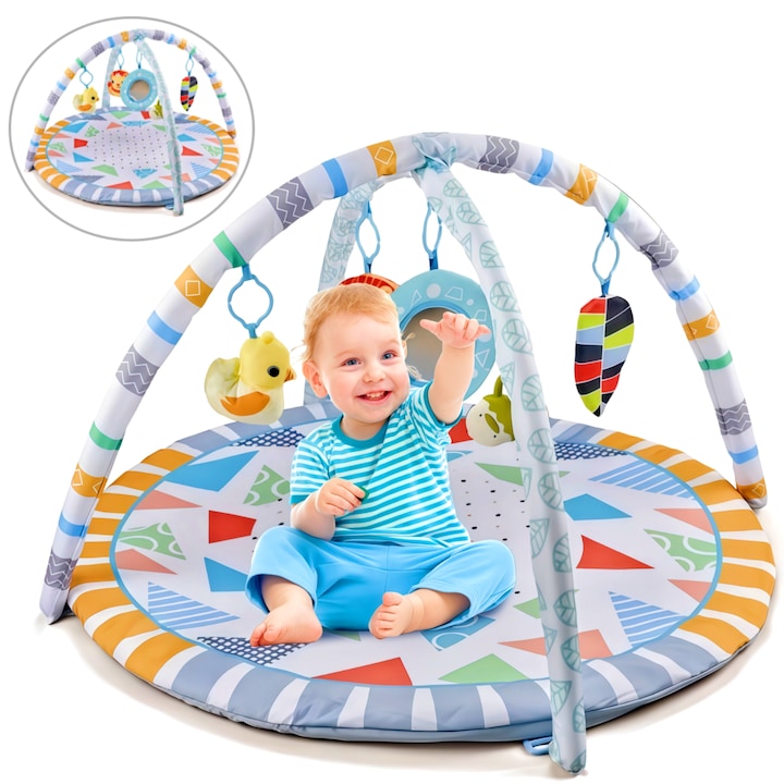 Play Mat and Activity Center Activity Center Play Mat and Playpen 5 Detachable Sensory Toys Quick Folding Easy to Clean Non-Slip 82x82x50cm Multifunctional Grey