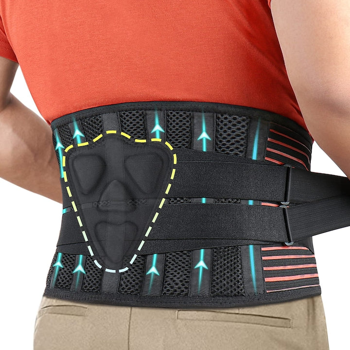 Premium Lumbar Belt - 9 lumbar support zones for disc herniation, lumbar spondylosis - double compression for inguinal hernia - lumbosacral back brace - posture corrector - Waist 125-140 cm