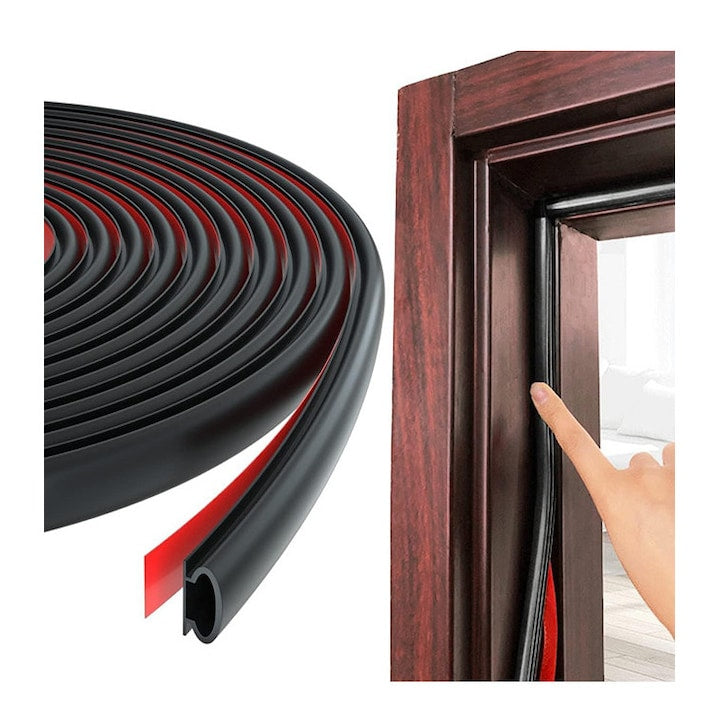 Self-adhesive weatherstrip for sealing doors and windows, D Shape, waterproof, high elasticity, 6m, black