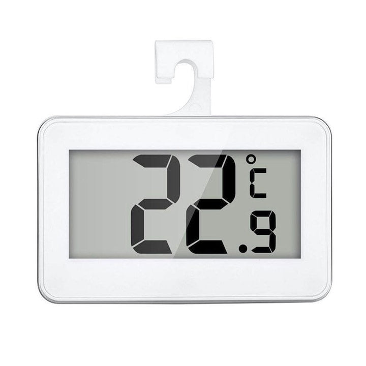 Digital Waterproof Refrigerator Thermometer with Adjustable Stand and Large LCD Display, White, 1 piece