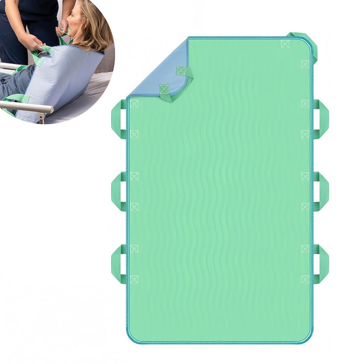 Saltea de transfer pacienti Morovan Placa de transfer pentru pat cu 8 Manere pentru Manevrare Usoara Lavabila pentru Persoane Afectiuni de Incontinenta Adulti si Copii Usor si delicat pe piele Ingrijirea patului facuta simplu 132x86 cm Verde