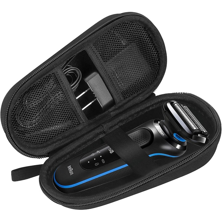 Etui pentru aparat de ras Braun Series 3s/5s/7s/9s 17.5x7x7cm rezistent la intemperii cu compartiment pentru accesorii Negru