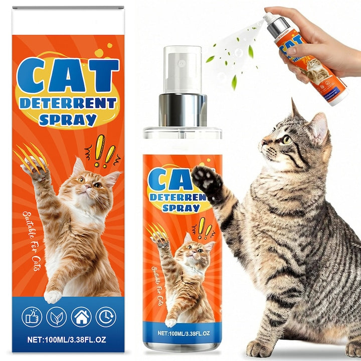 Spray repelent pentru pisici formula delicata spray auxiliar pentru dresaj la interior si exterior agent antizgarieturi pentru mobila canapele covoare si perdele 100 ml