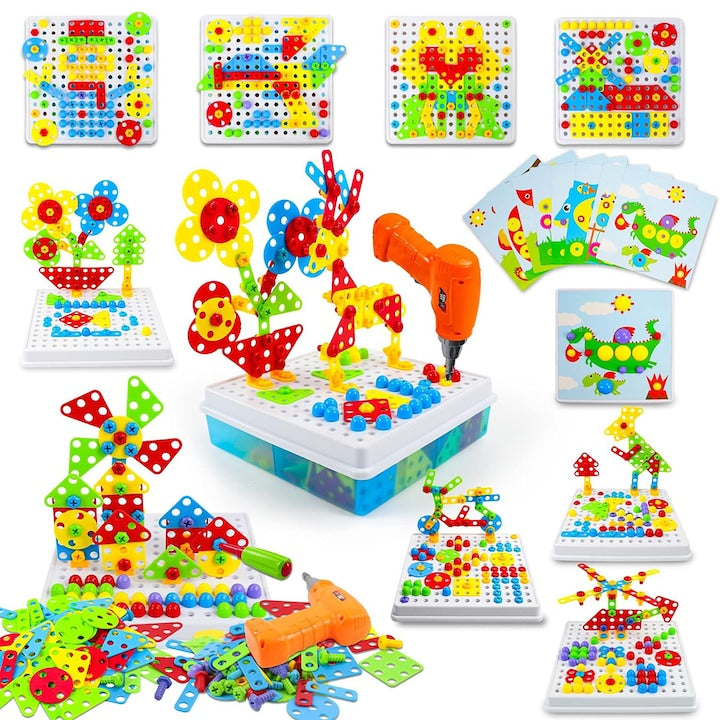 Jucarie educativa si interactiva STEM Funny and Joy Future set bormasina cu bormasina pentru inginerie 2D si 3D cu 223 piese cadou pentru copii cu varsta cuprinsa intre 3-10 ani Multicolor